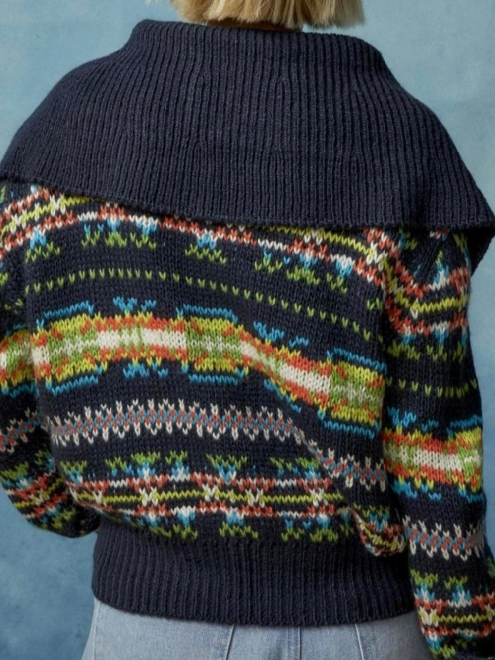 Urban Outfitters Navy Multicolor Fair Isle Zip Cardigan - Picture 2 of 4